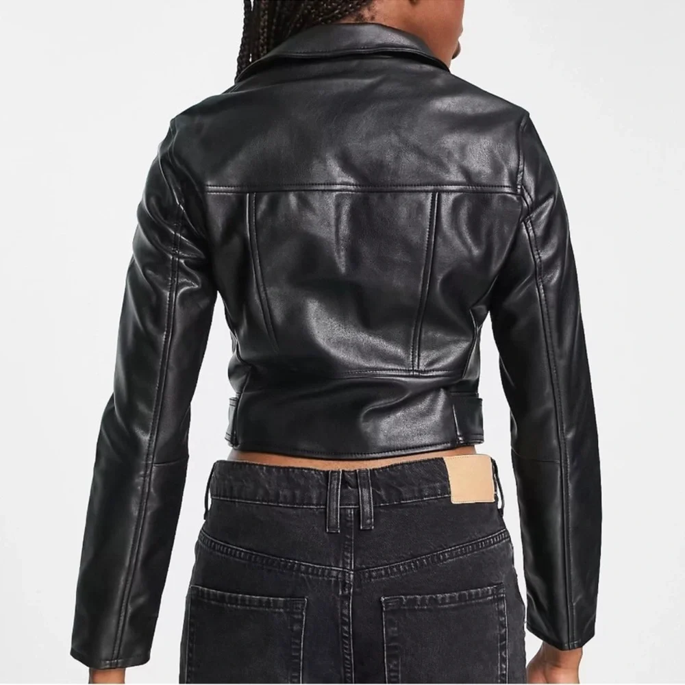 Bershka Black Faux Leather Biker Moto Jacket‎ Full Zip Grunge Lg NWOT - Picture 5 of 15